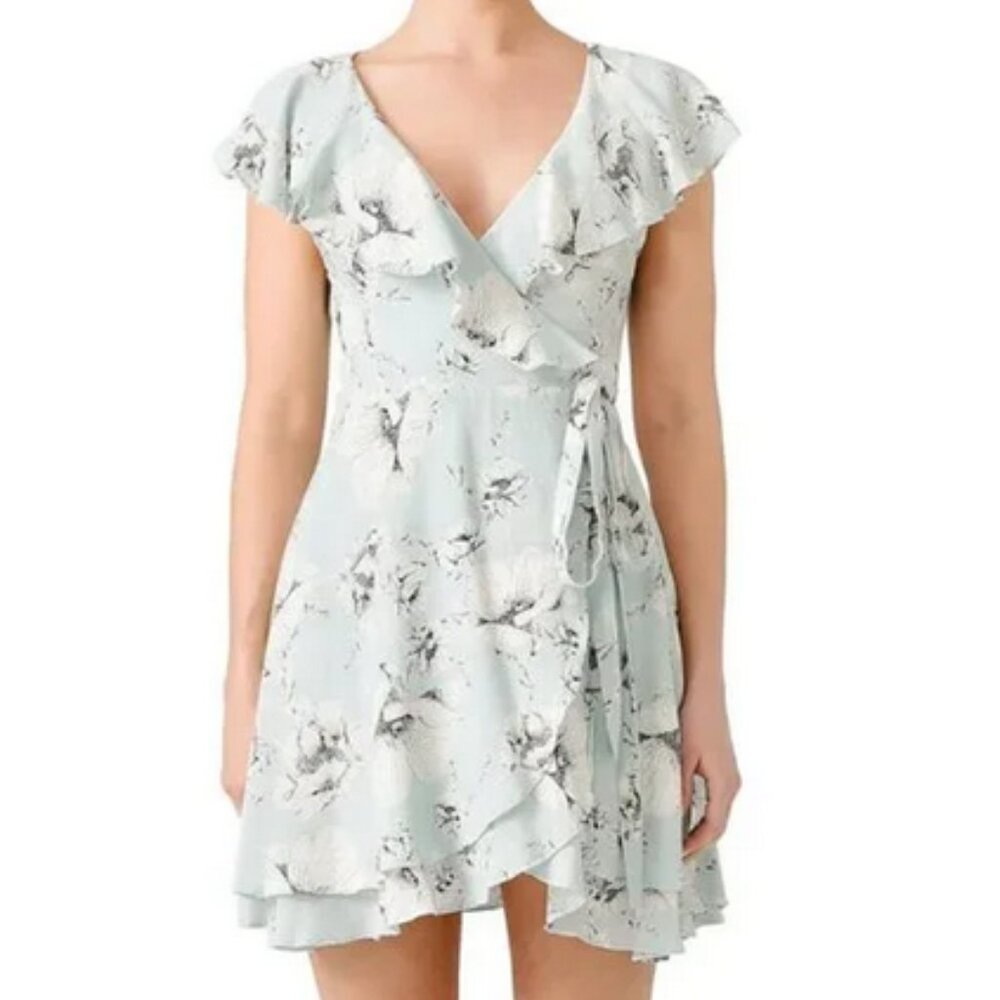 FREE PEOPLE French Quarter blue floral wrap dress, Medium.